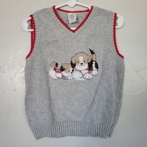 George Toddler Boy 5T Grey Sleeveless Sweater Vest Plaid Dogs Christmas Church